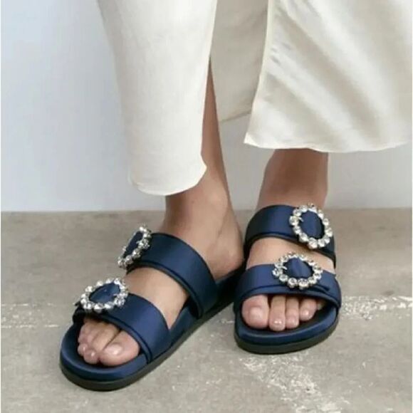 ZARA FLAT SLIDER SANDALS WITH RHINESTONE BUCKLES - Picture 2 of 8